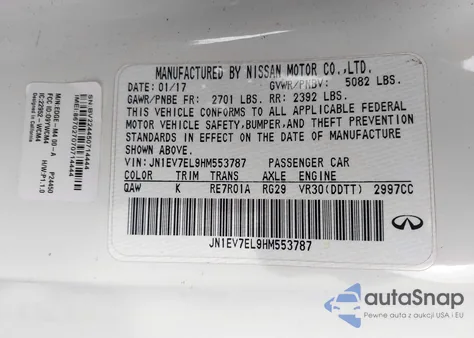 2017 Infiniti Q60 3.0T Premium from USA, damaged, VIN JN1EV7EL9HM553787
